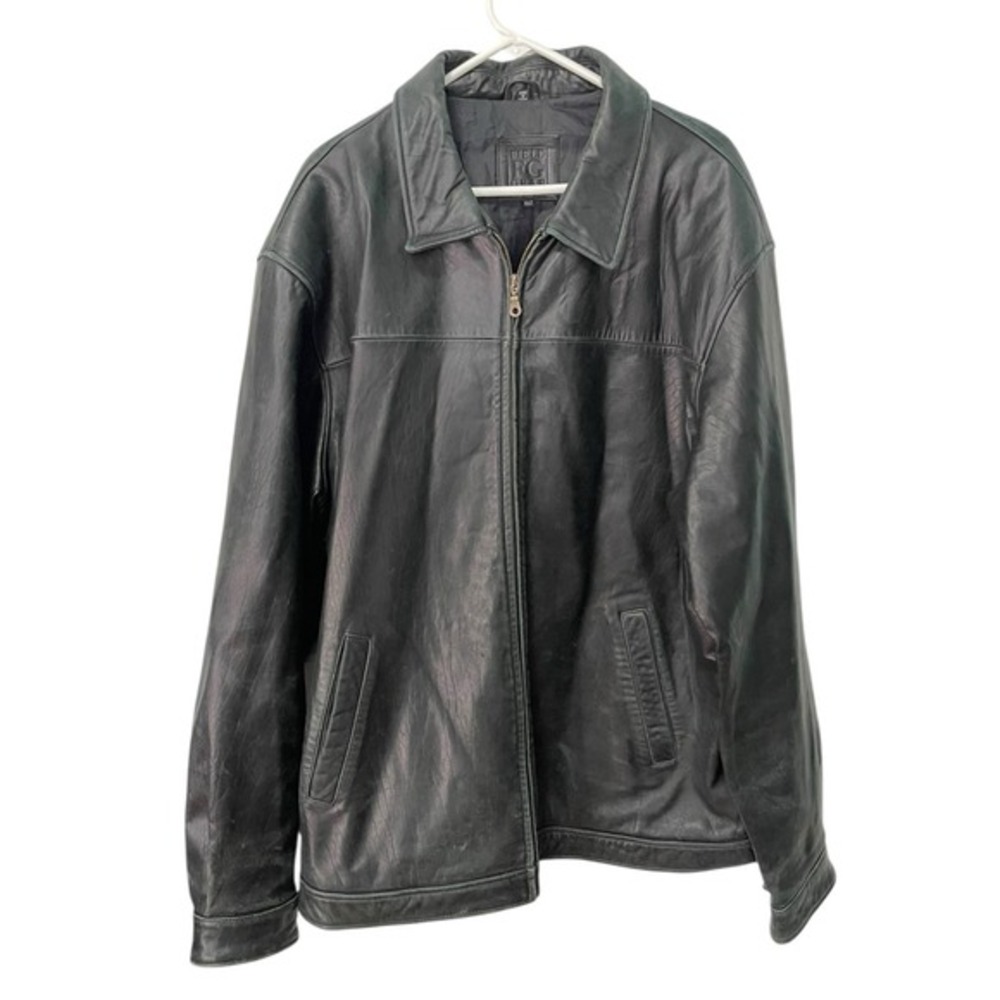 Field Gear XLT Black Leather Jacket Zip Front Tall Utility Minimalist Grunge